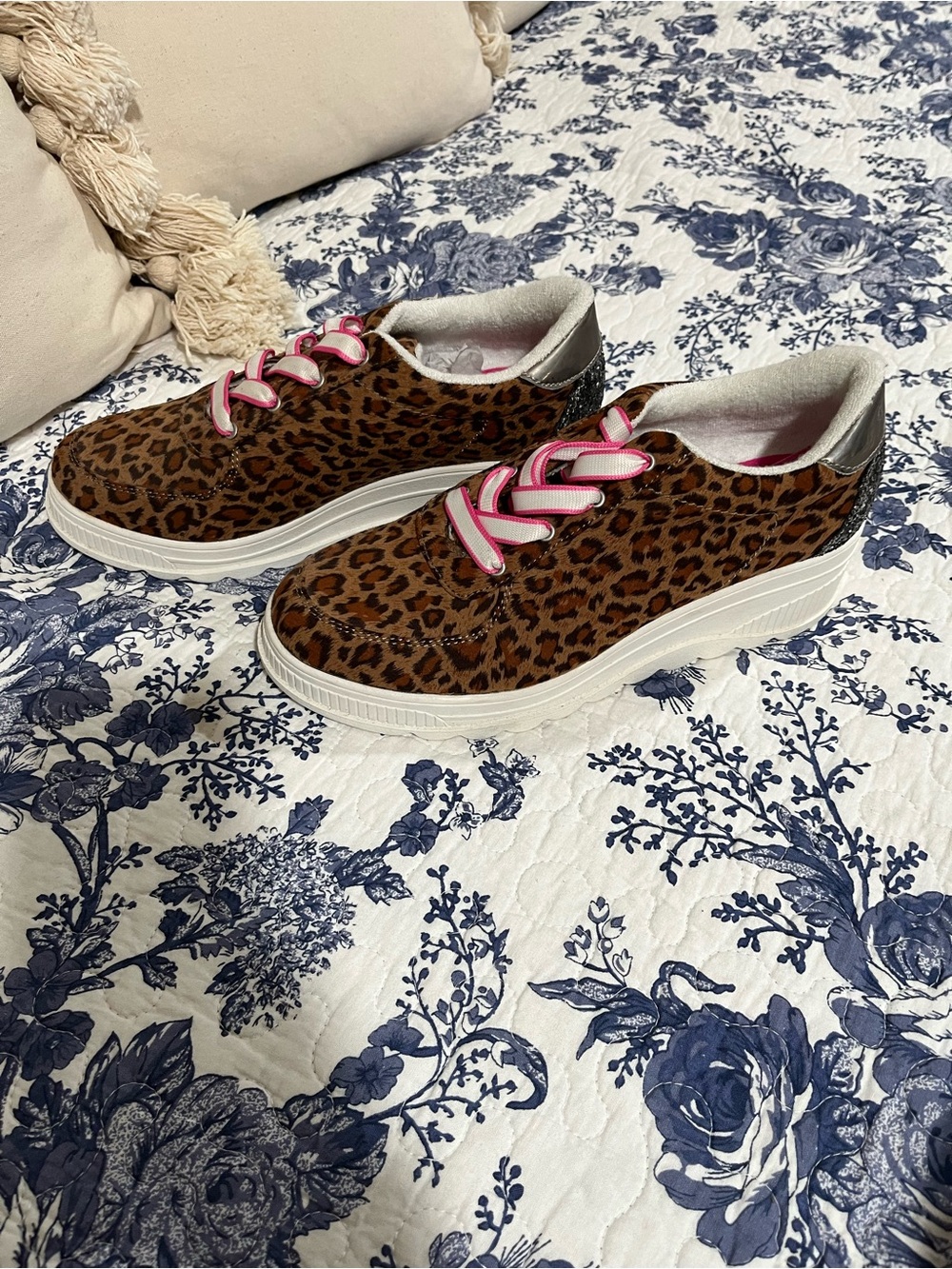 Steve Madden Leopard-Print Platform Sneakers with Pink Laces